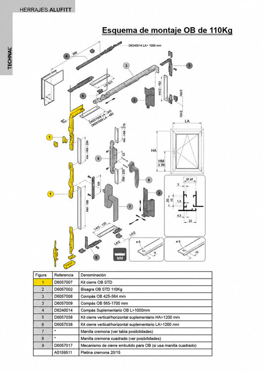 D6057007 Kit cierre OB STD TECHNAL