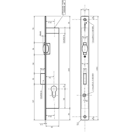 T1012 Cerradura 3 puntos con rodillo TECHNAL