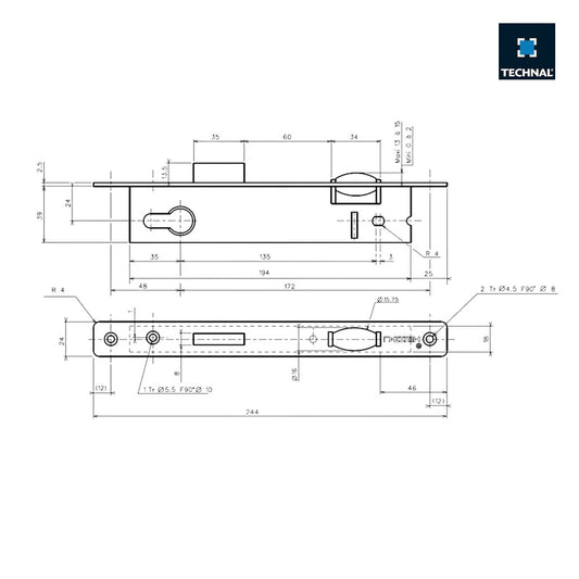 T1021 Cerradura 1 punto con rodillo TECHNAL