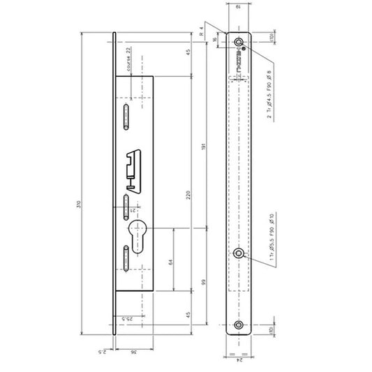 T1023 Cerradura de 2 puntos TECHNAL