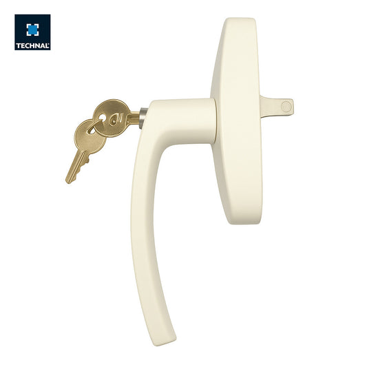 Maneta con llave oscilobatiente TECHNAL T3279 blanca – cremona reversible bombín 2 llaves ventana balconera Topaze FB aluminio