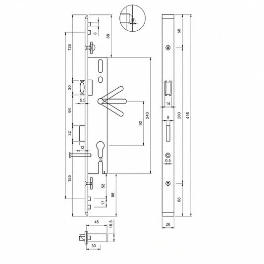 T920005 TECHNAL 3 Point lock lever handle operated