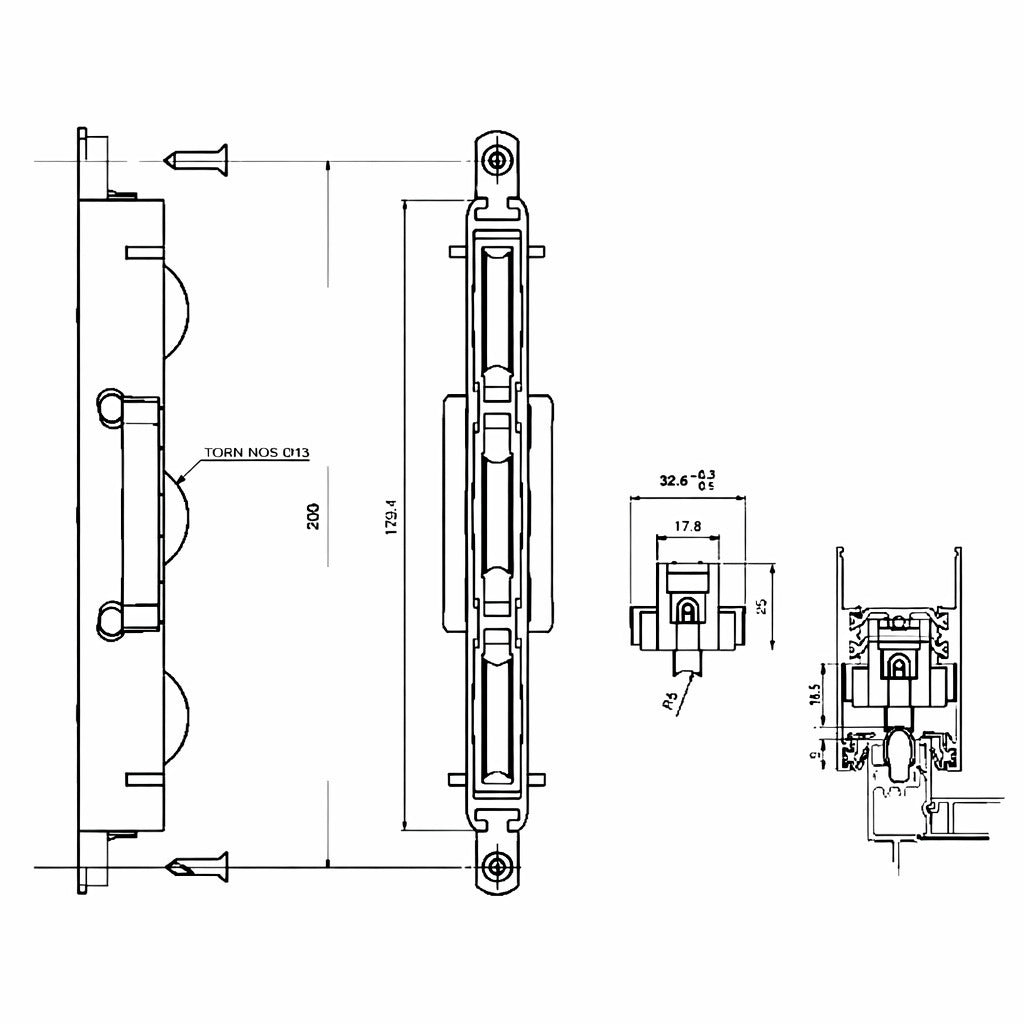 TGA3609 Rueda triple inox TECHNAL