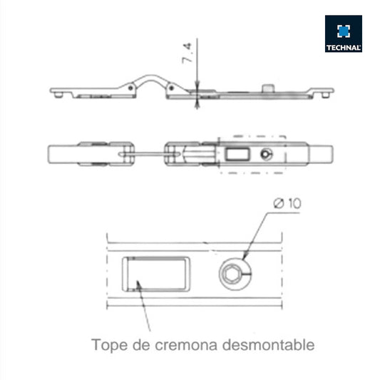 Dibujo técnico reenvío cremona TECHNAL TKF012, ventana batiente Saphir FX FXi