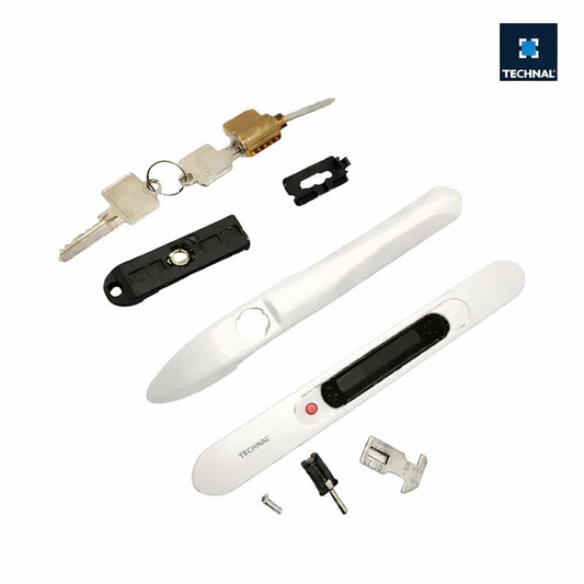 Cierre tirador con cerradura TECHNAL TKG004 blanco, corredera Saphir GX/GXi