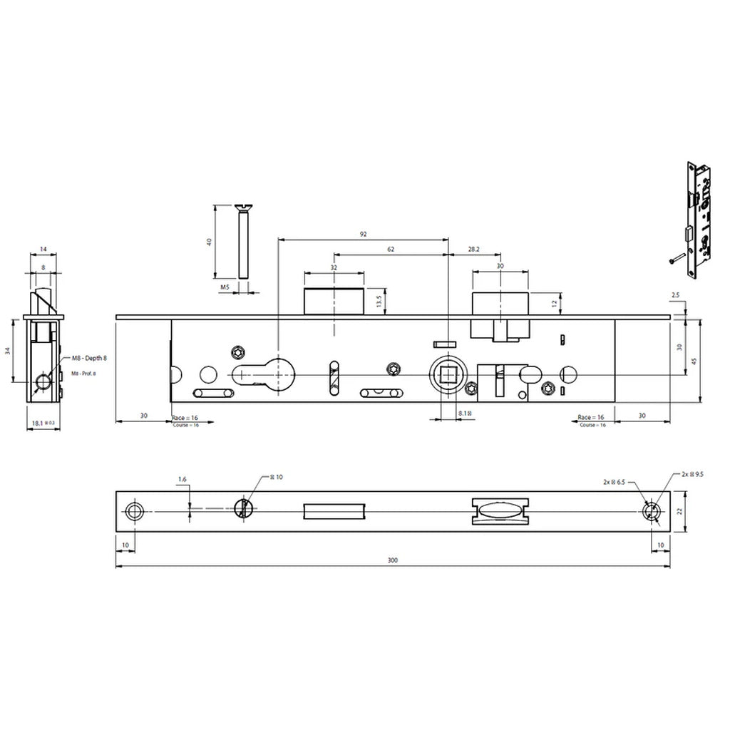 TPW6012 TECHNAL 3-point lock with adapter