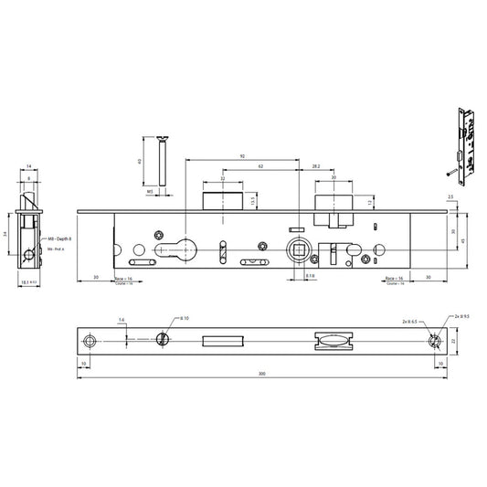 TPW6012 Cerradura 3 puntos con adaptador TECHNAL