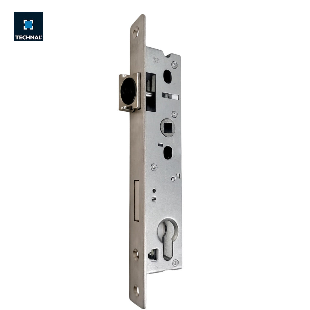 Cerradura 1 punto con resbalón TECHNAL T1020 – cuadradillo 8 mm para puerta Saphir Topaze aluminio