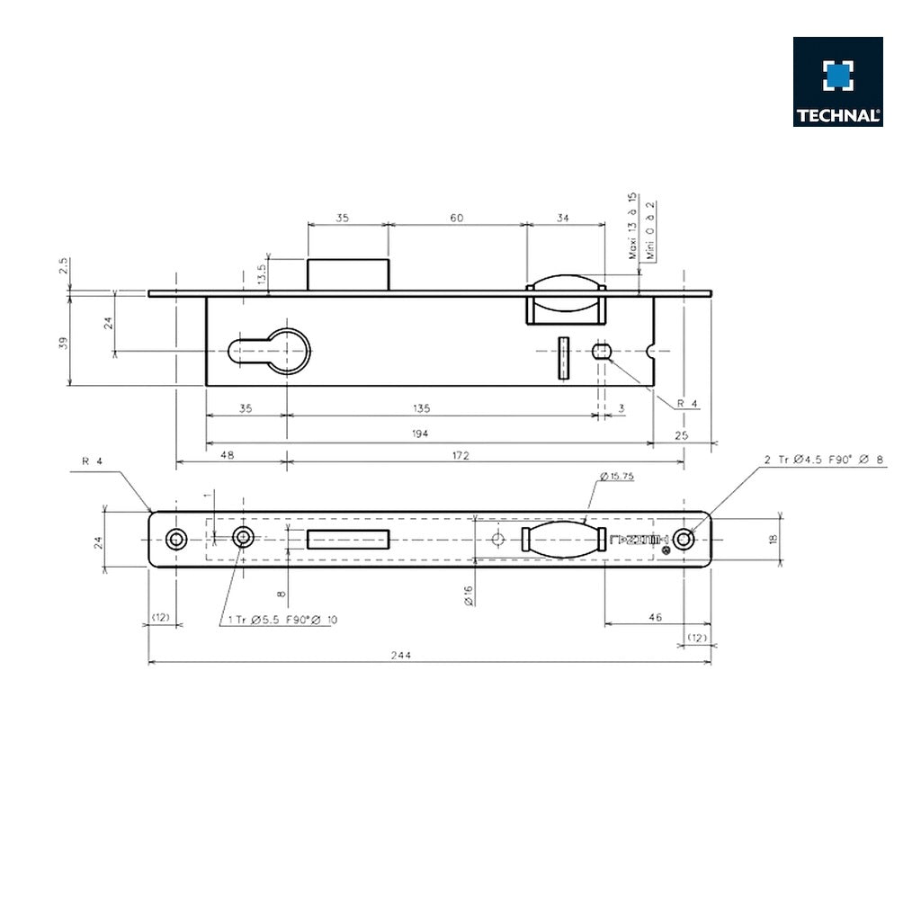 T1021 Cerradura 1 punto con rodillo TECHNAL