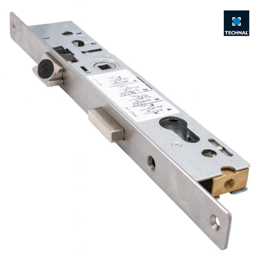 Cerradura 3 puntos con resbalón TECHNAL T1024 – placa 39, cuadradillo 8 mm, puerta Saphir PX Topaze PB
