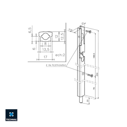 T1222 TECHNAL PL/PG  Flush Bolt for Passive Door
