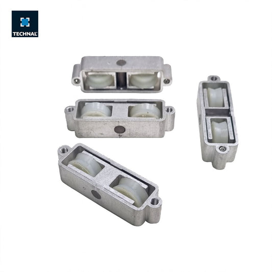 Rodamiento doble corredera TECHNAL T1956 – pack 4 unidades aluminio 2 ruedas nylon Serie GK, sustituye T1953