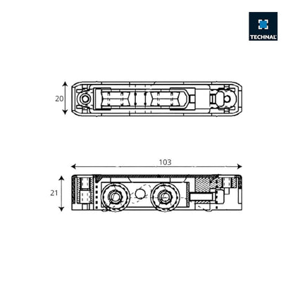 Dimension detail of adjustable double roller for replacement on TECHNAL aluminium sliding system