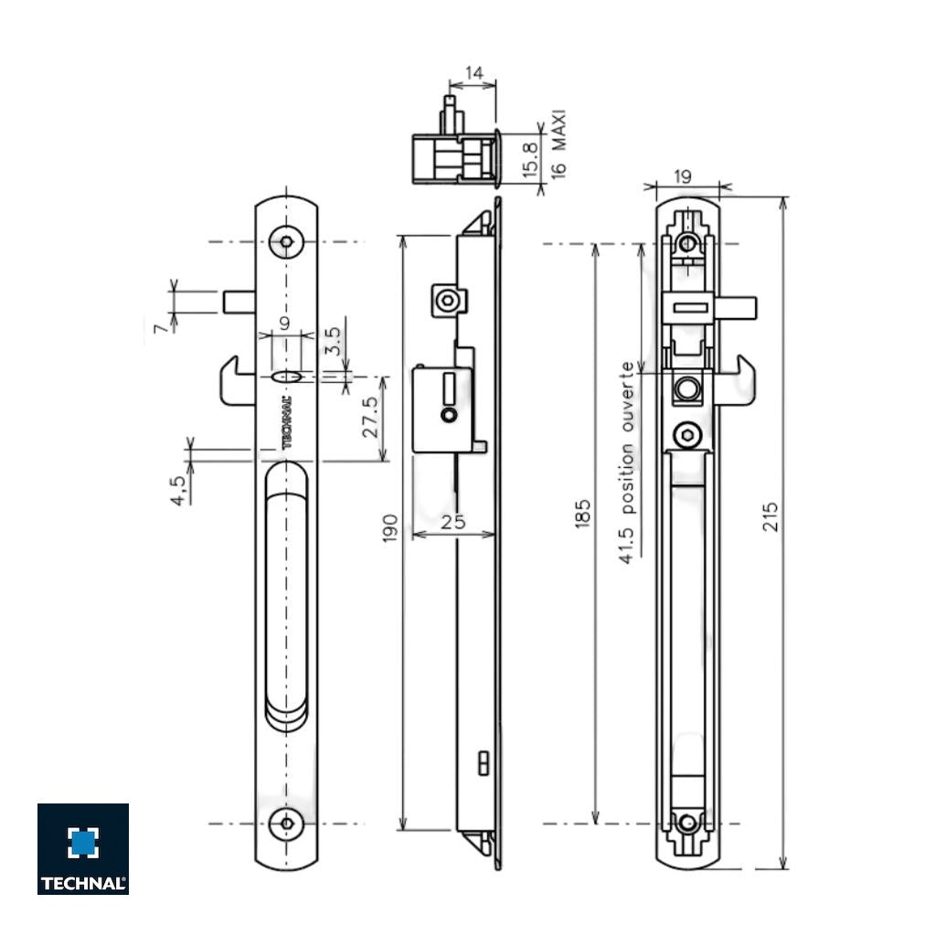 TECHNAL Topaze Sliding Door Handle | Reversible Lock – ALUCOMPONENTS
