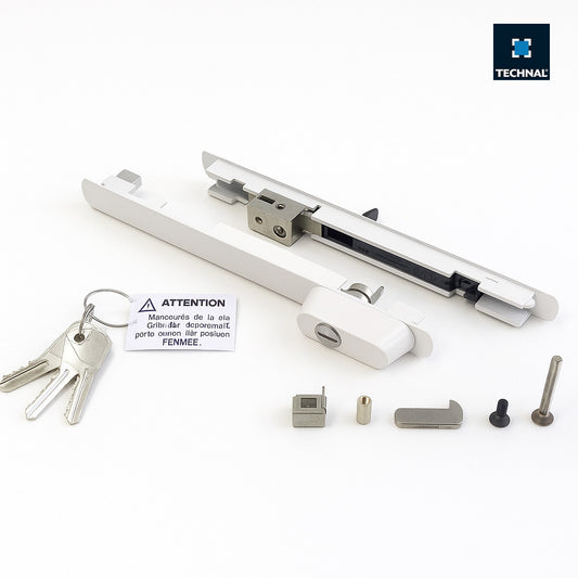 Cierre corredera doble con llave TECHNAL T3062 blanco – kit Topaze GB para puerta corredera aluminio