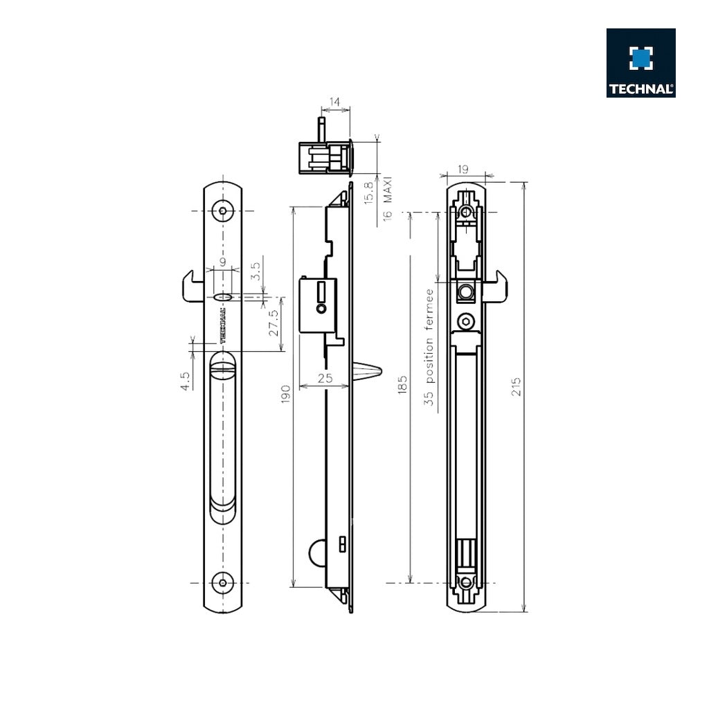 T3079 Cierre simple de palanca TECHNAL