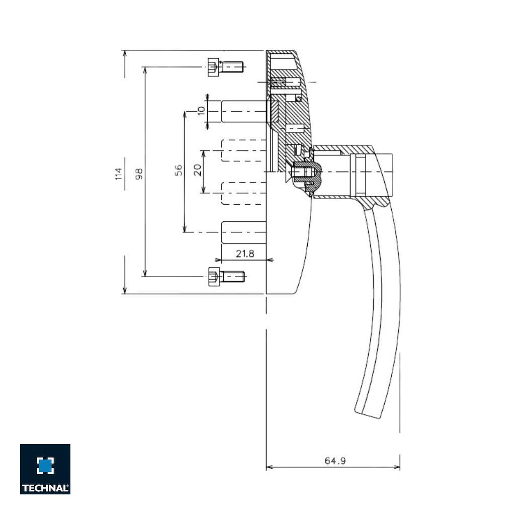 T3249 Maneta con llave batiente TECHNAL