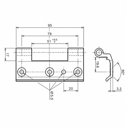 3-part hinge T3251 dimensions, TECHNAL precision aluminium spare
