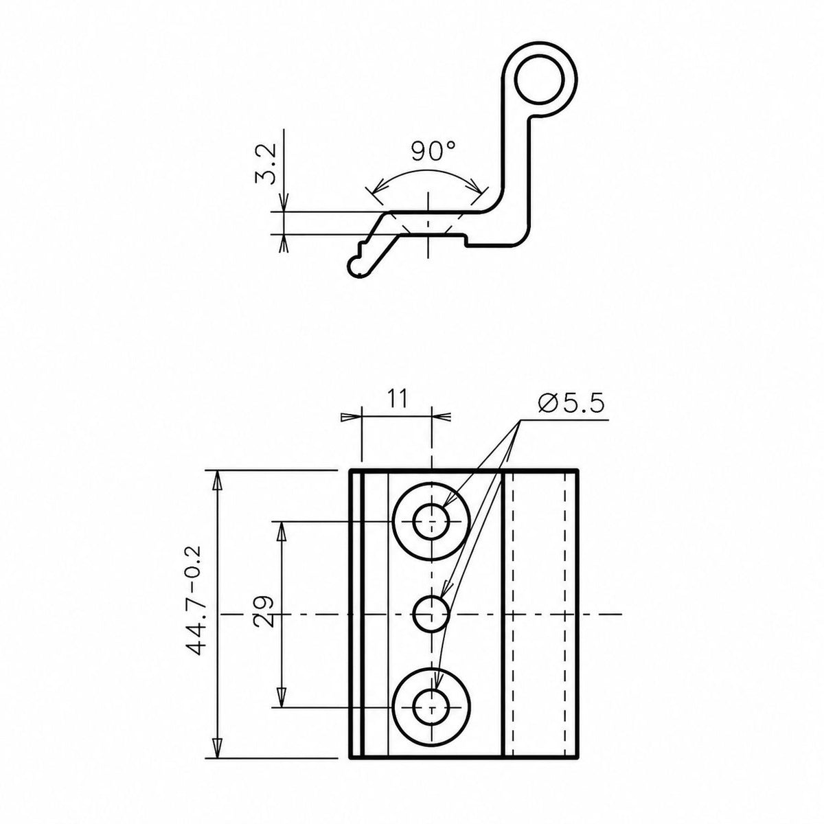 3-part hinge T3251 dimensions, TECHNAL detail view aluminium spare