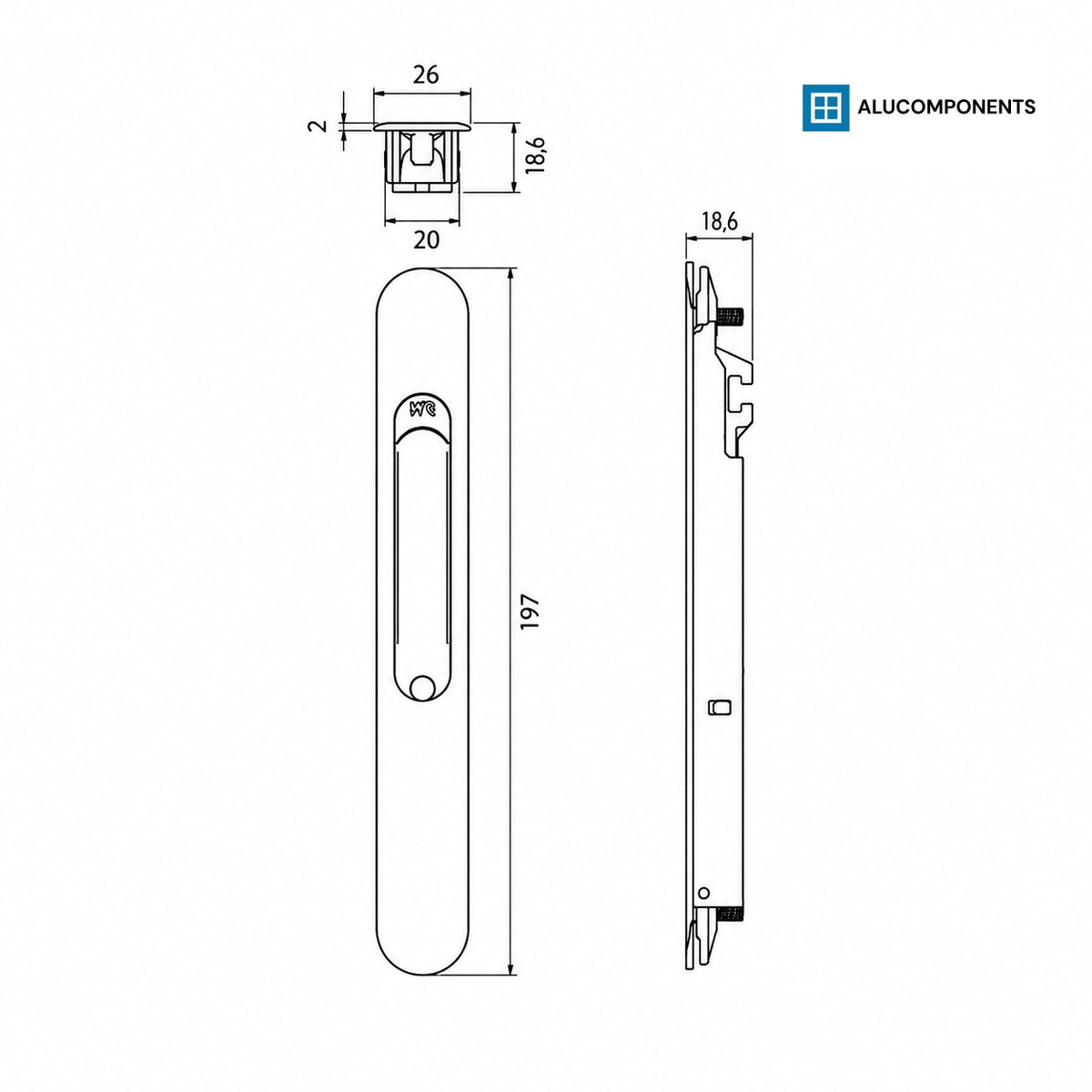 Technical drawing sliding lock TECHNAL T3361, Topaze FB