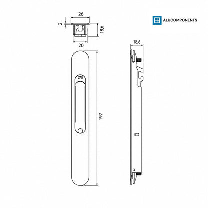 Technical drawing sliding lock TECHNAL T3361, Topaze FB
