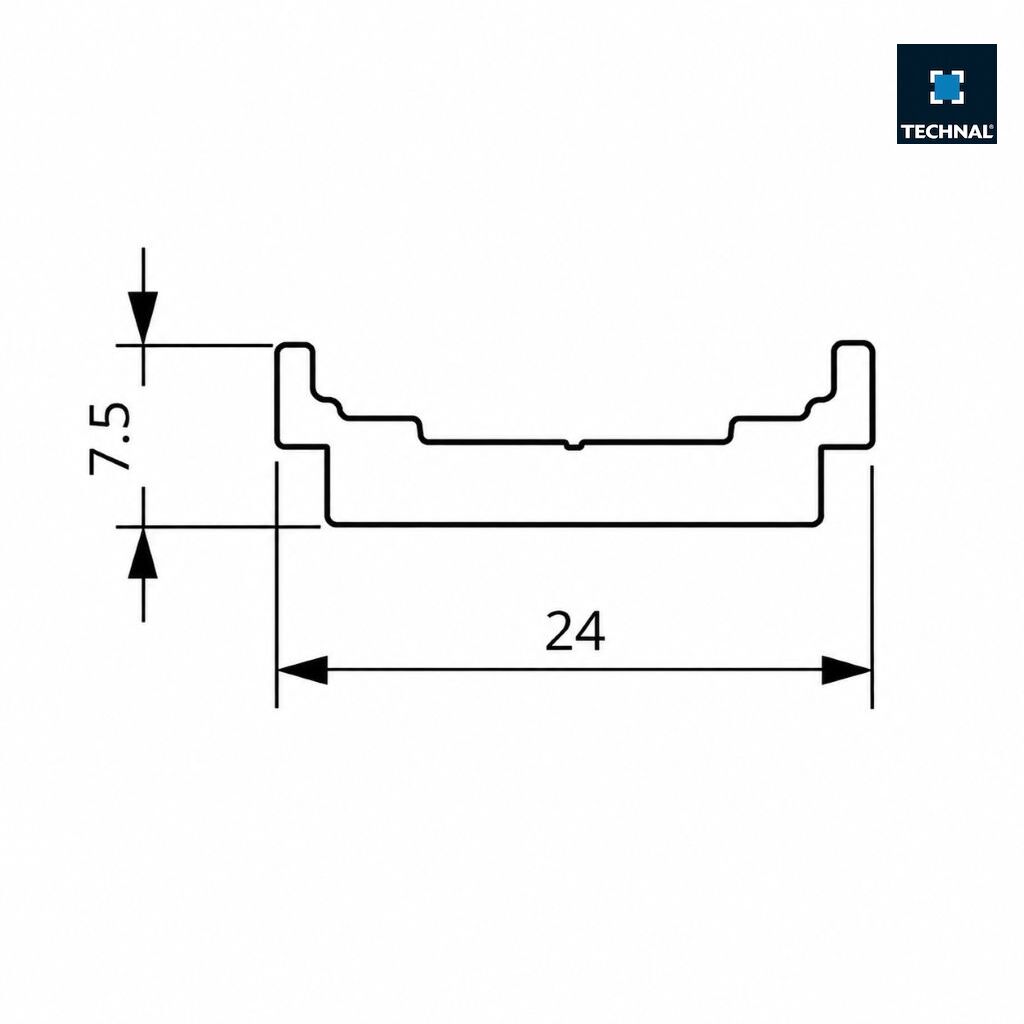 24 × 7.5 mm dimensions of polyamide cremone rod profile for TECHNAL door