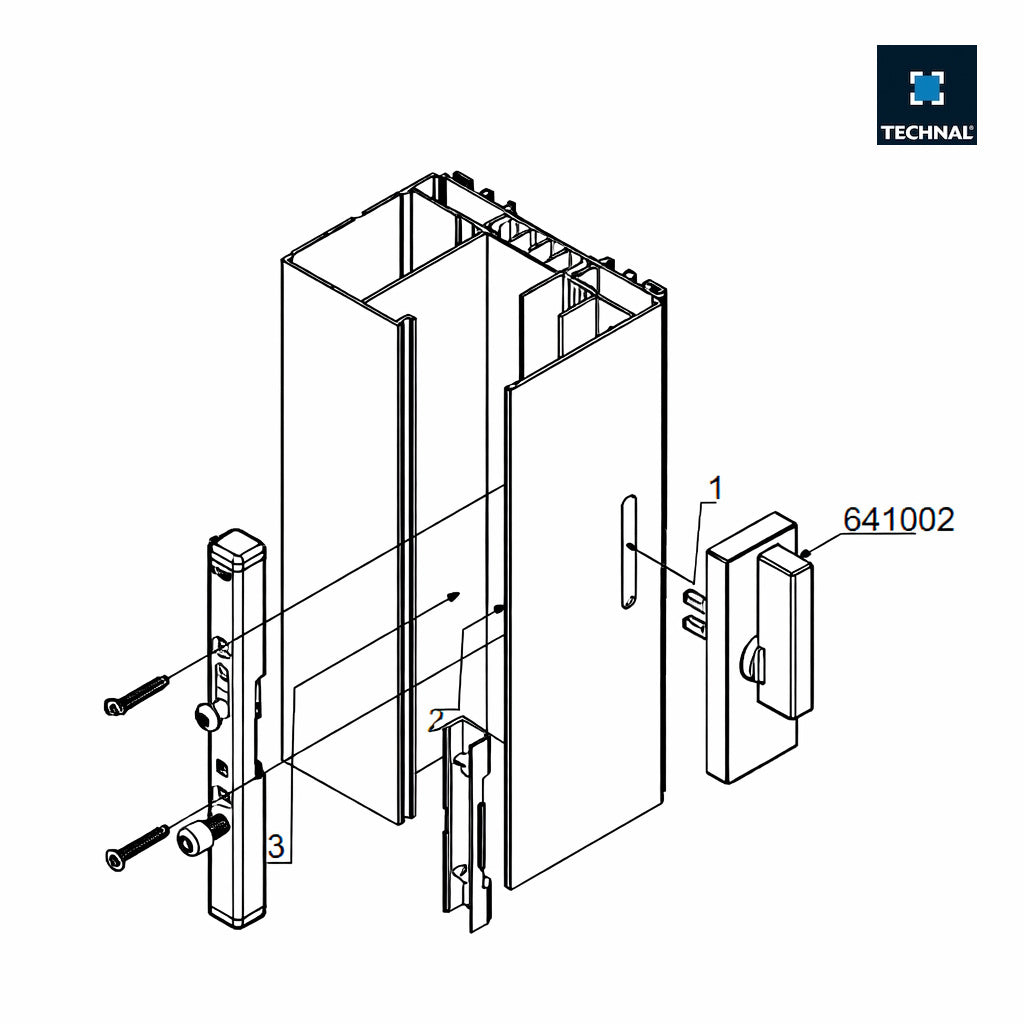Schéma montage poignée principale TECHNAL T641002, Lumeal GA