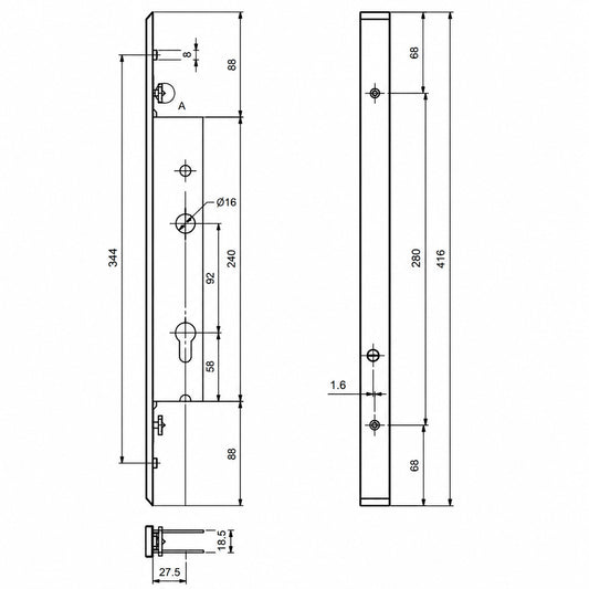 T920003 TECHNAL 2 Point lock cylinder operated