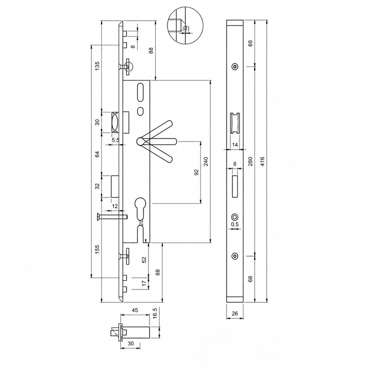 T920005 TECHNAL 3 Point lock lever handle operated