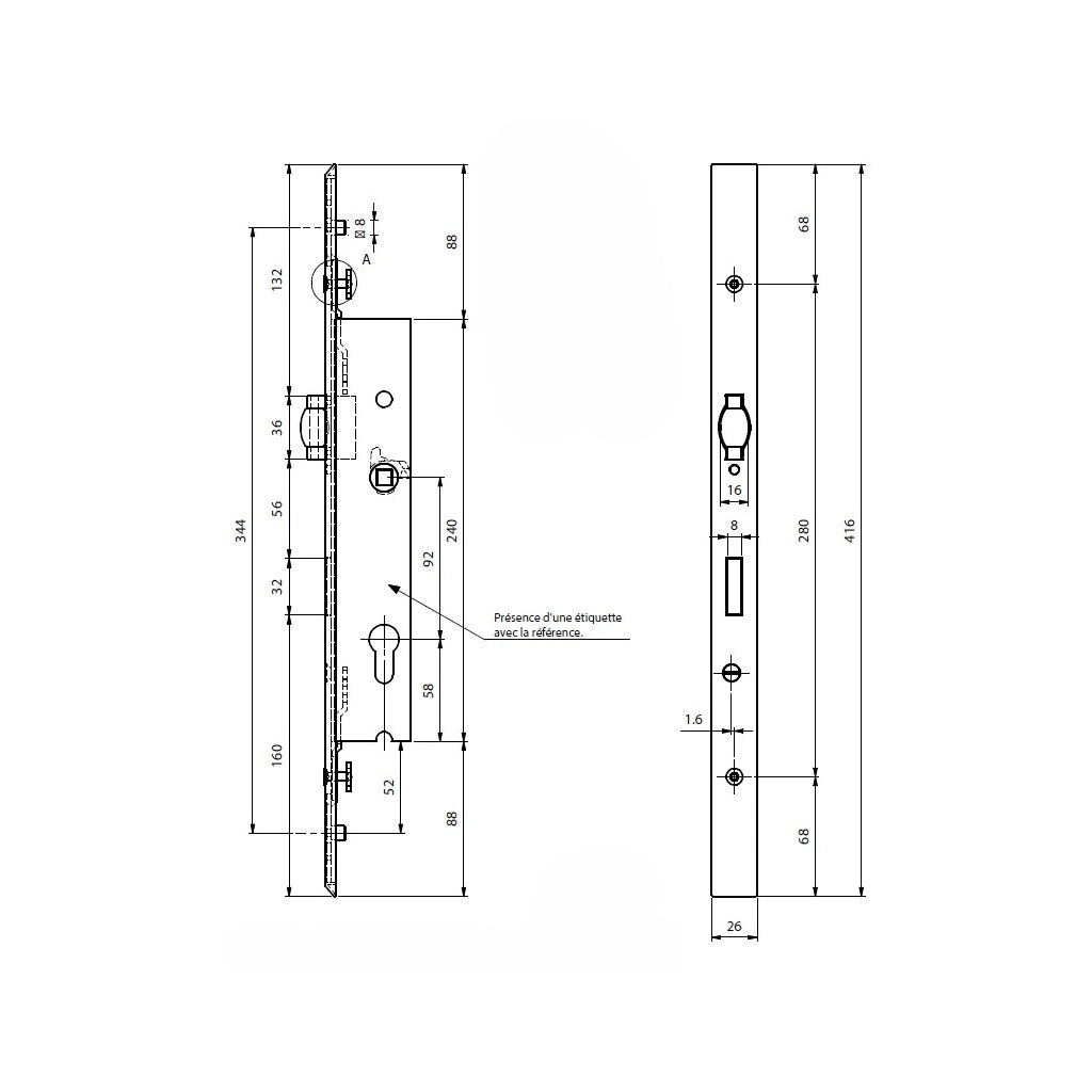 T920007 Cerradura 3 puntos con rodillo TECHNAL