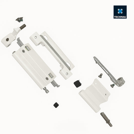 Bisagra oscilobatiente TECHNAL T940011 blanca – despiece inferior y superior aluminio Soleal FY55 FY65 FY75