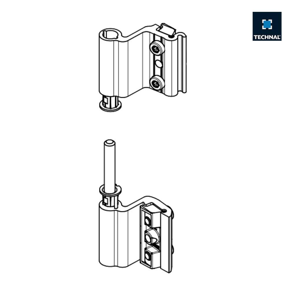 Technical drawing 2-part hinge TECHNAL T940025, door window Soleal FY