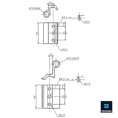 Technical drawing hinge TECHNAL TCF019, Saphir FX FXi