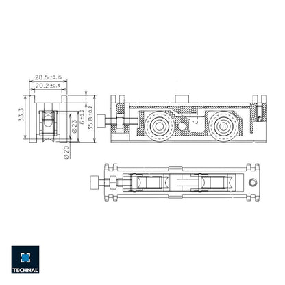 Technical drawing double roller TECHNAL TCG016, Saphir GX GXi