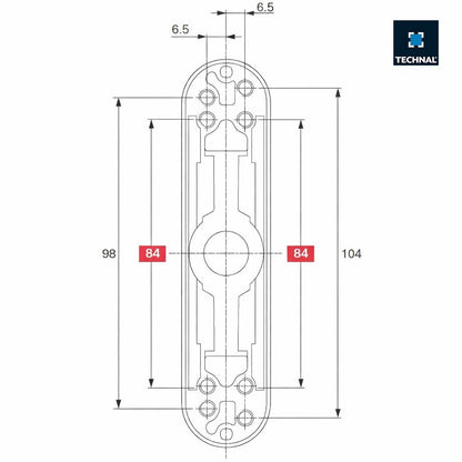 Technical drawing rose TFL6057, 104x98mm 6 holes Unicity HI