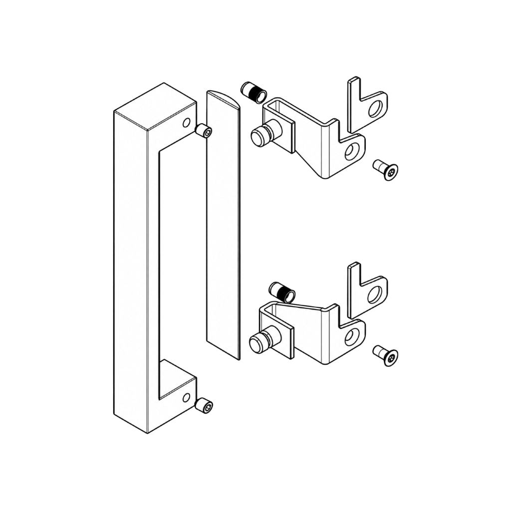 TGA6000 Lumeal TECHNAL straight pull handle technical drawing with installation dimensions
