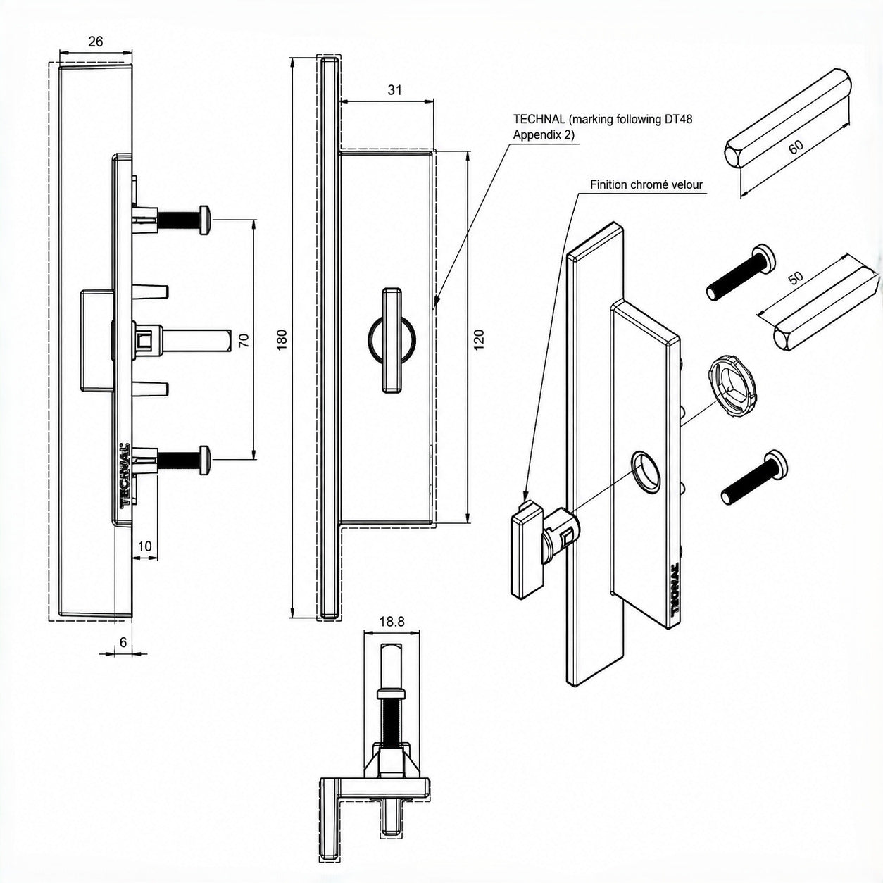 TGY3718 TECHNAL Handle + exterior manoeuver