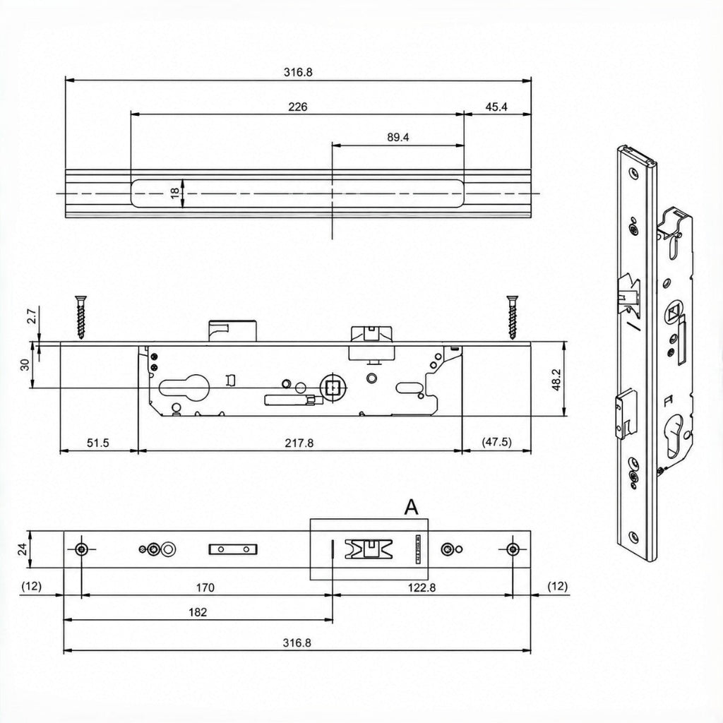 TPY6005 TECHNAL 1 point lock 1/2 turn